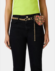 PRINTED HEART CHAIN BELT BLACK