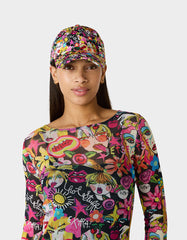 PRINTED BASEBALL HAT WITH BOW TIE BLACK MULTI