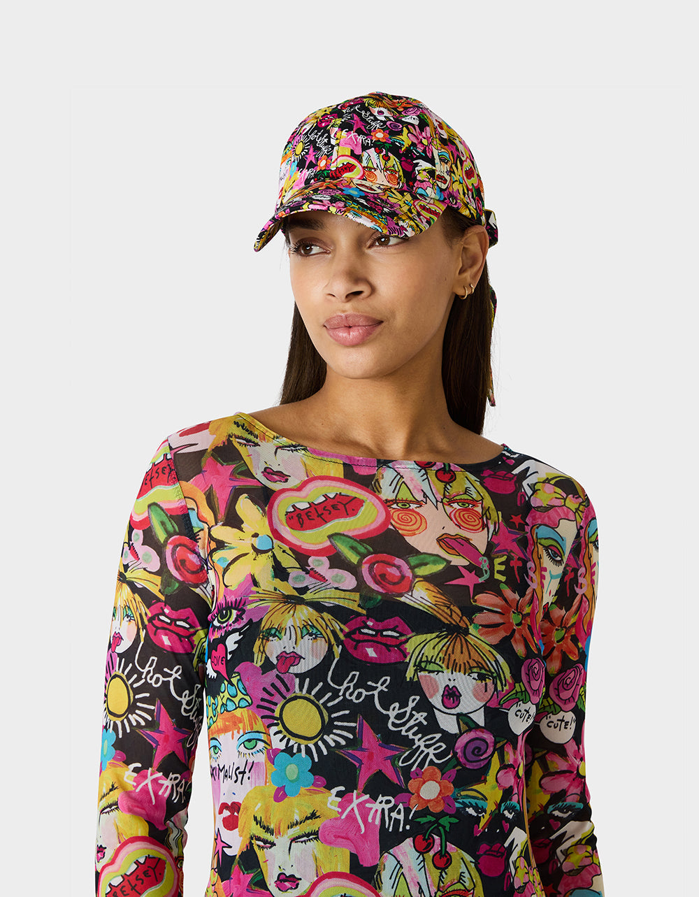 PRINTED BASEBALL HAT WITH BOW TIE BLACK MULTI
