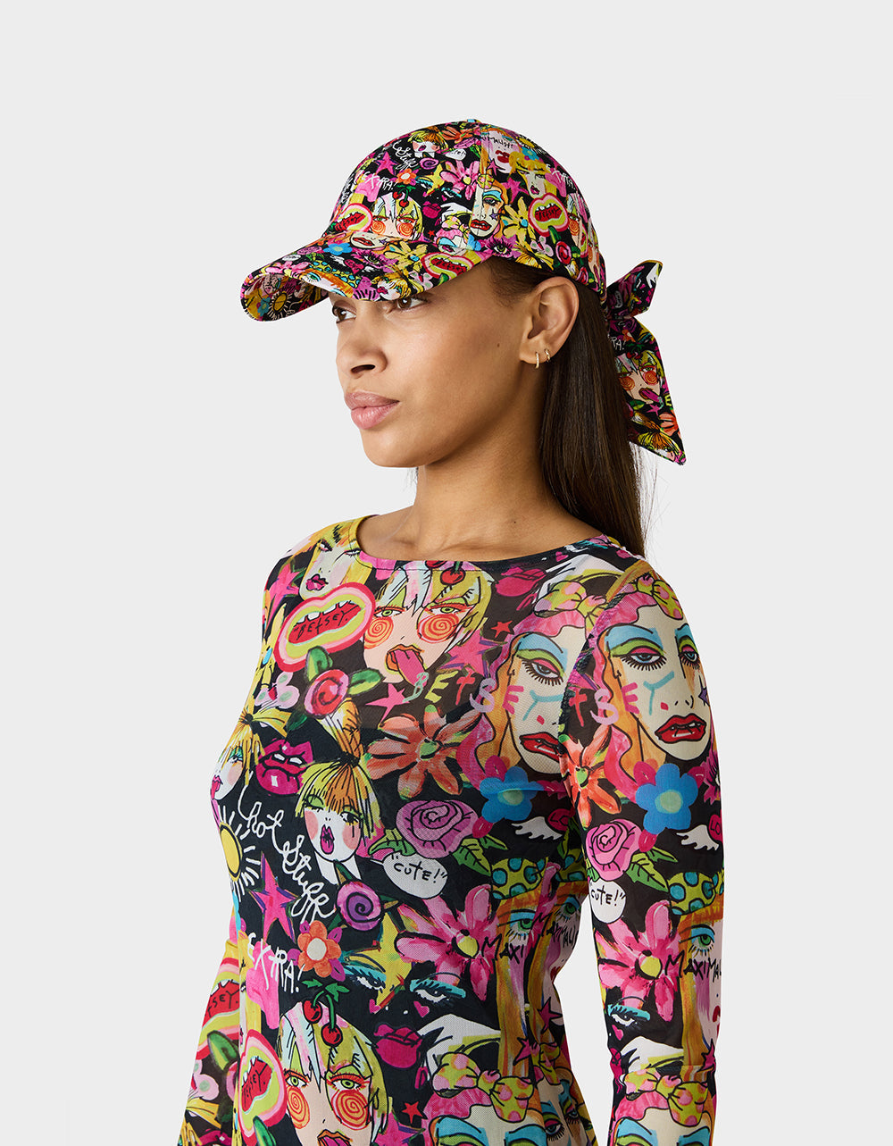PRINTED BASEBALL HAT WITH BOW TIE BLACK MULTI