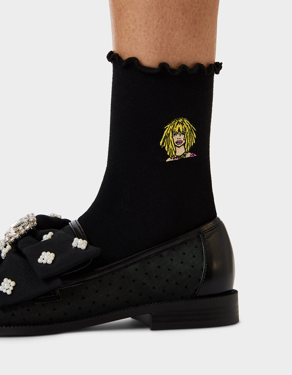 2-PACK EMBROIDERED CREW SOCK BLACK MULTI