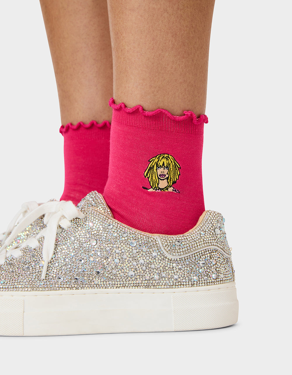 2-PACK EMBROIDERED CREW SOCK PINK MULTI