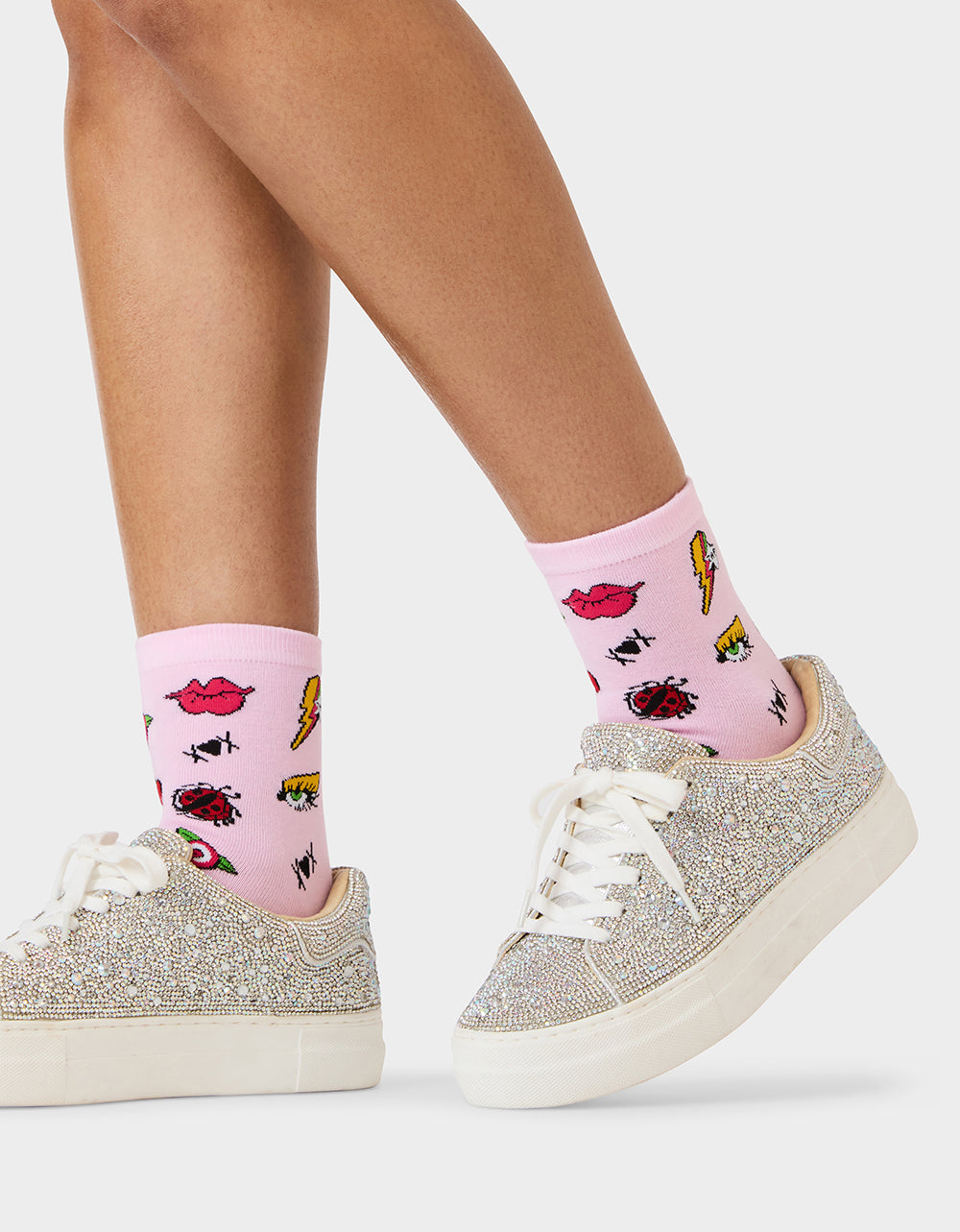 2-PACK EMBROIDERED CREW SOCK PINK MULTI