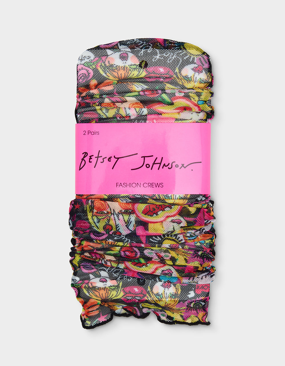 2-PACK BETSEY'S FACES MESH CREW SOCKS BLACK MULTI