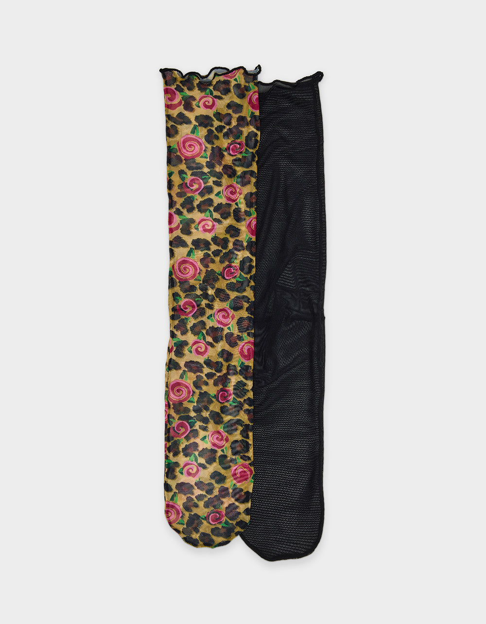 2-PACK LEOPARD ROSE MESH CREW SOCKS TAN MULTI