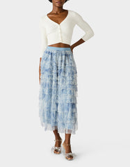 RUFFLED MAXI SKIRT DUSTY BLUE