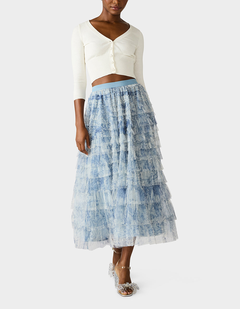 RUFFLED MAXI SKIRT DUSTY BLUE