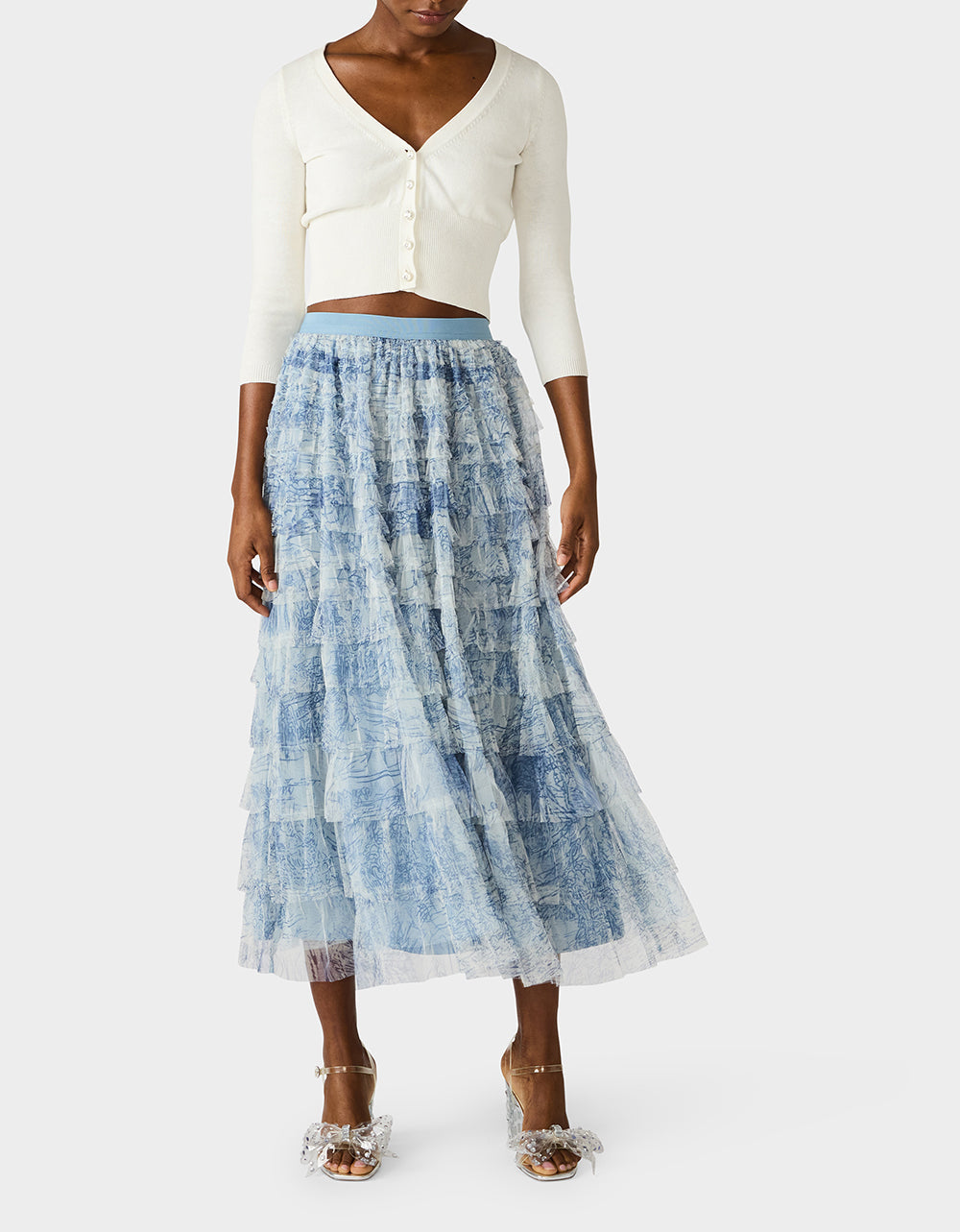 RUFFLED MAXI SKIRT DUSTY BLUE