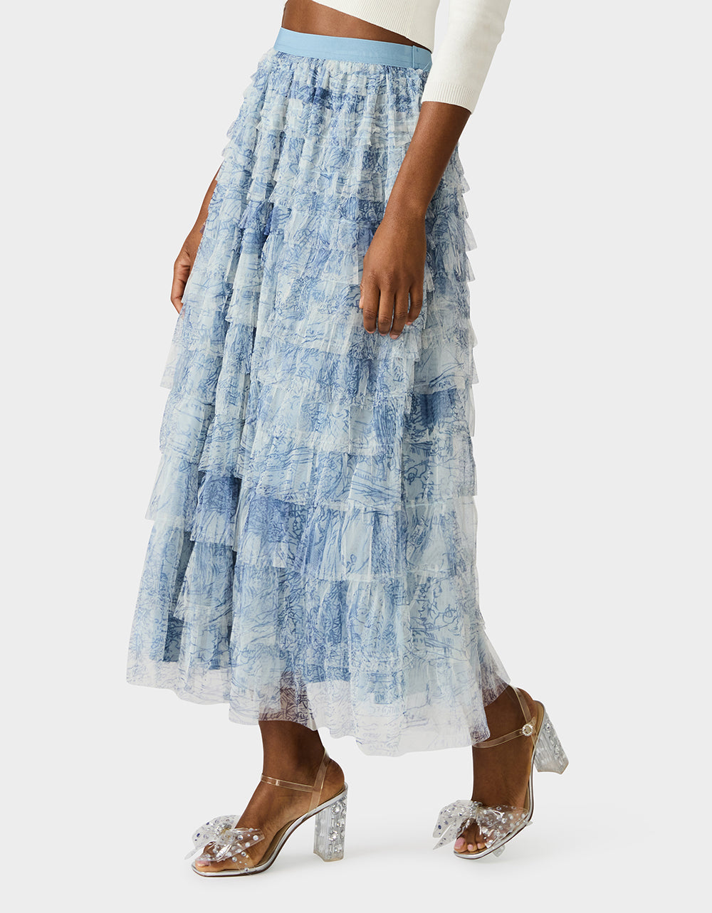 RUFFLED MAXI SKIRT DUSTY BLUE