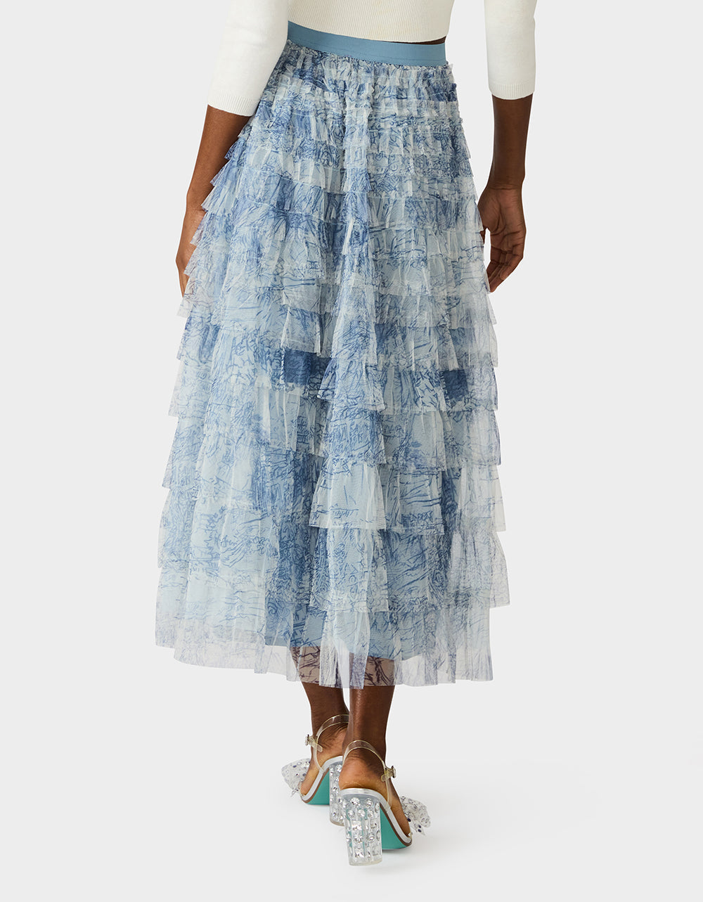 RUFFLED MAXI SKIRT DUSTY BLUE