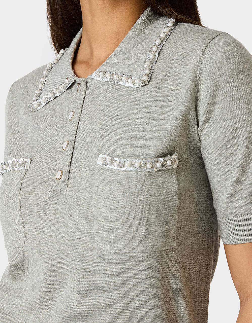 POLISHED IN PEARLS POLO HEATHER GREY