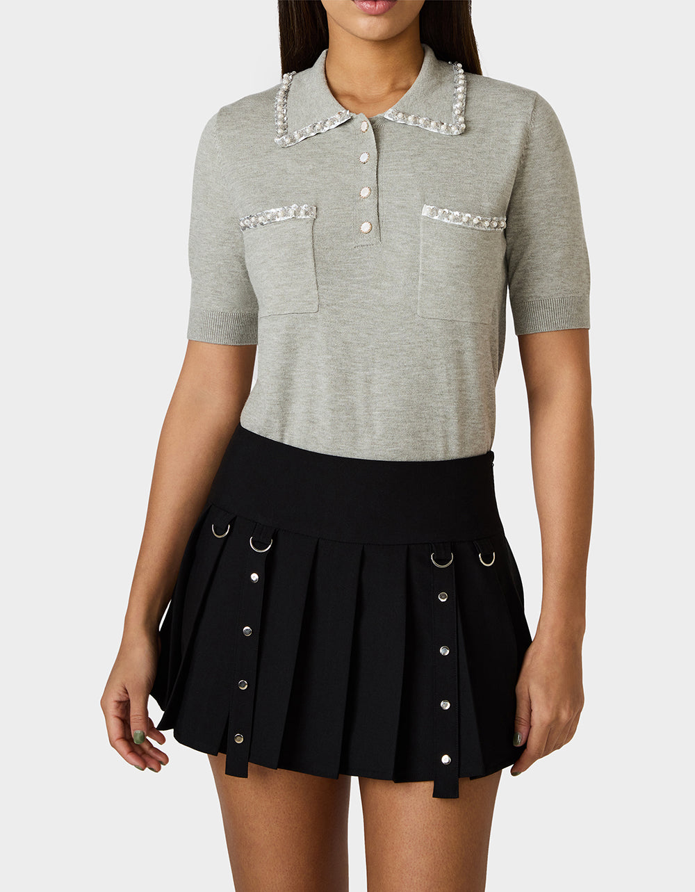 POLISHED IN PEARLS POLO HEATHER GREY