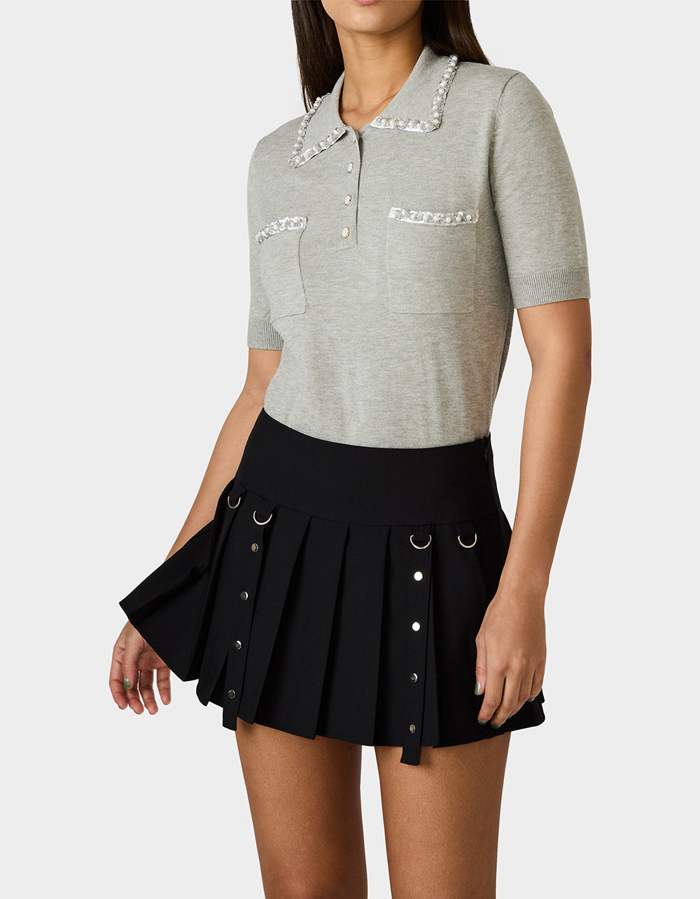 POLISHED IN PEARLS POLO HEATHER GREY