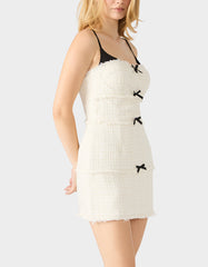 TWEED COMBO DRESS OFF WHITE