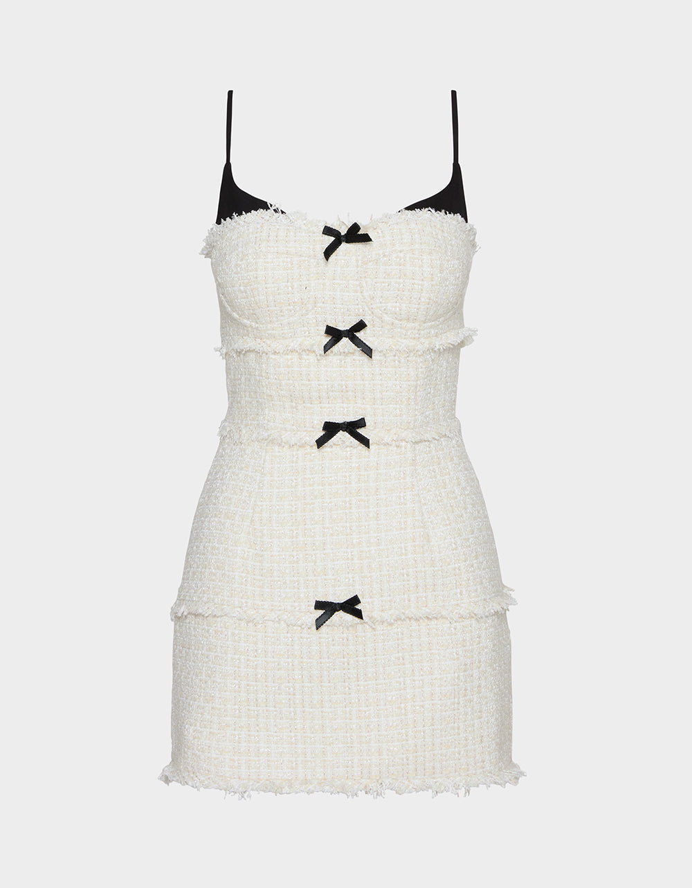 TWEED COMBO DRESS OFF WHITE