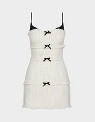 TWEED COMBO DRESS OFF WHITE