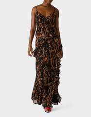 WILD RUFFLE MAXI DRESS LEOPARD