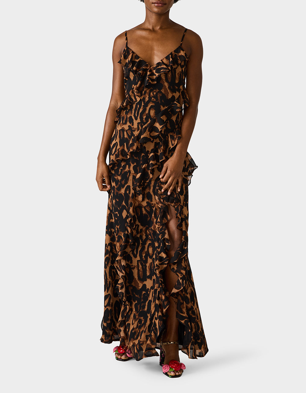 WILD RUFFLE MAXI DRESS LEOPARD