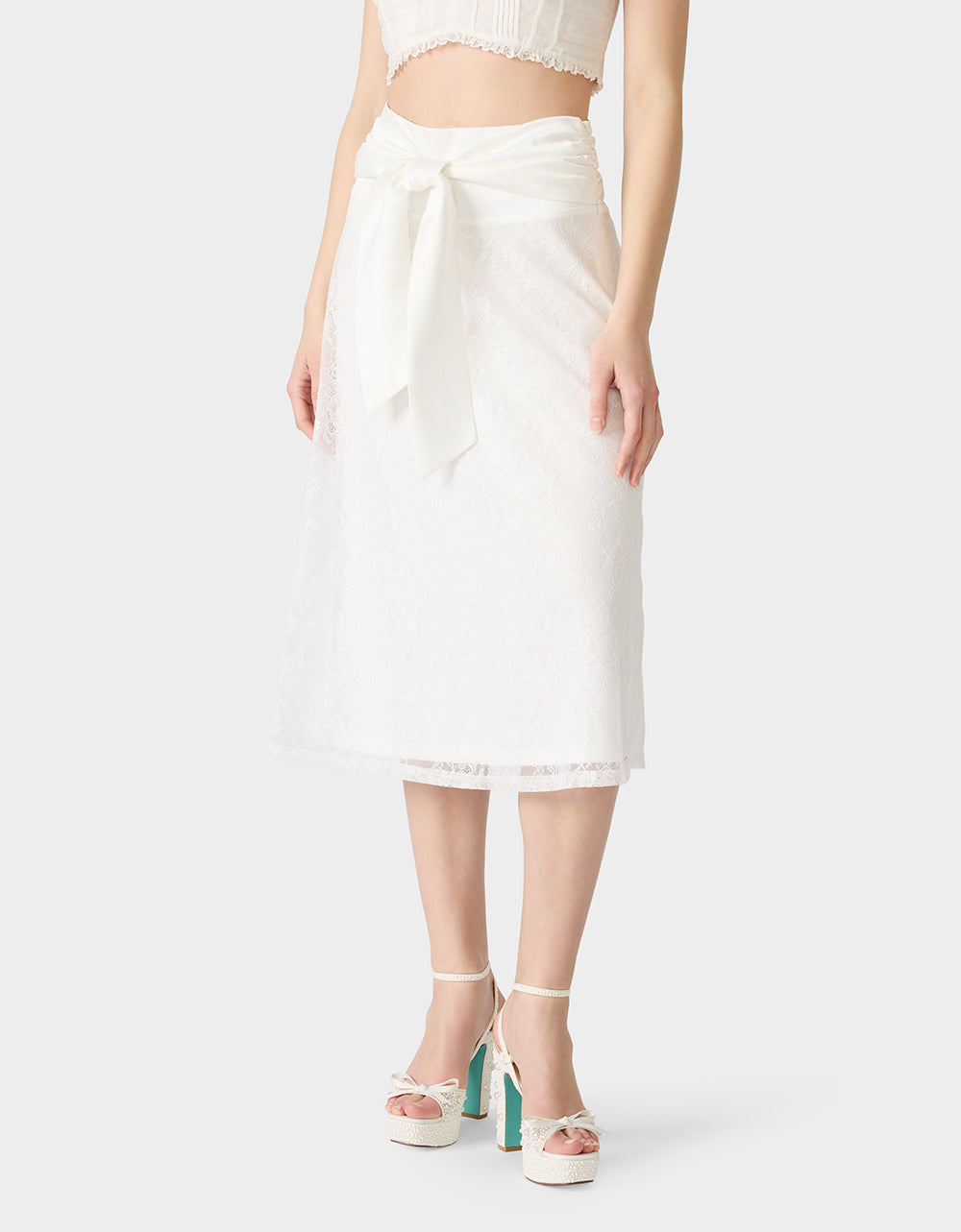 TIE ME LACE MIDI SKIRT WHITE
