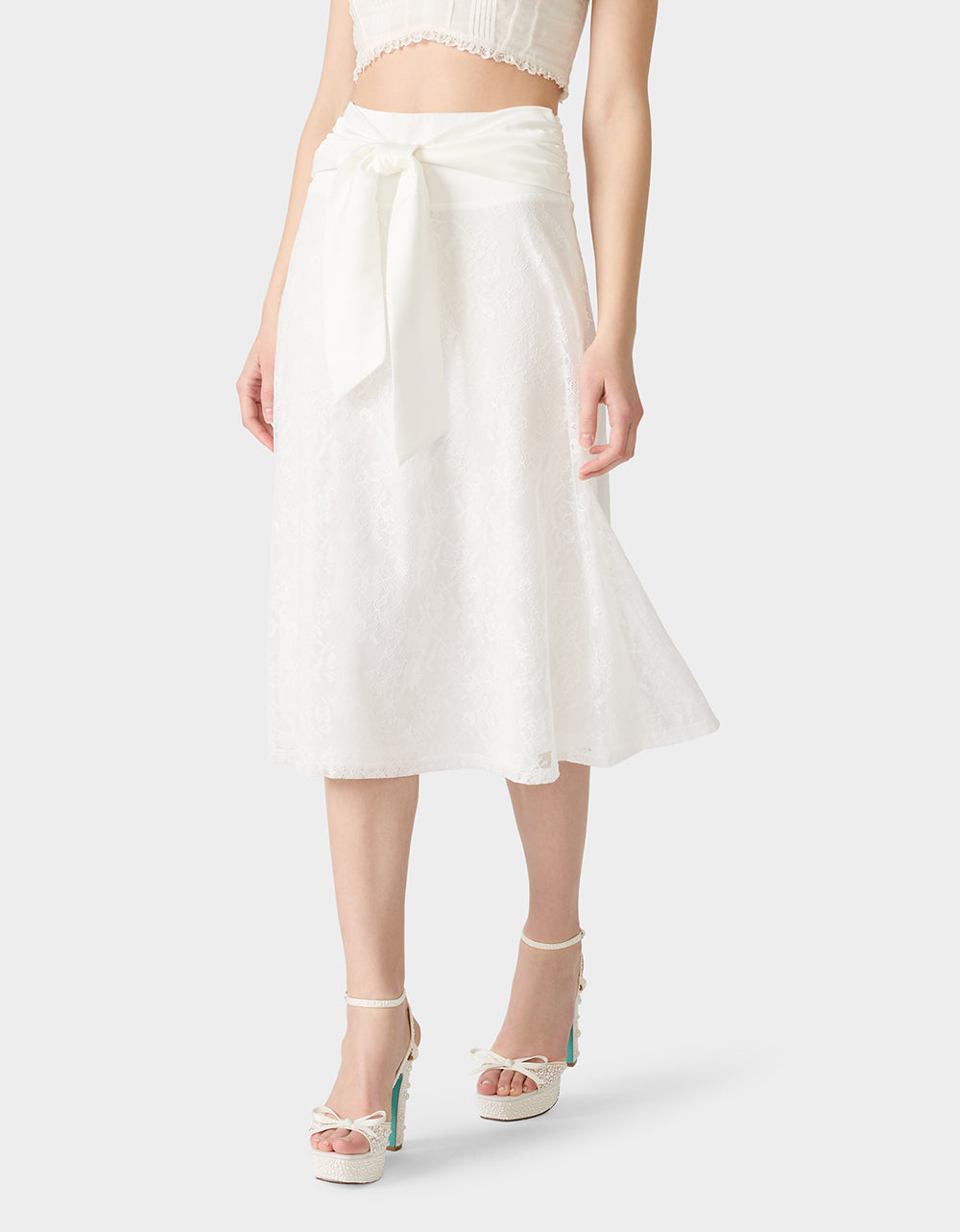 TIE ME LACE MIDI SKIRT WHITE