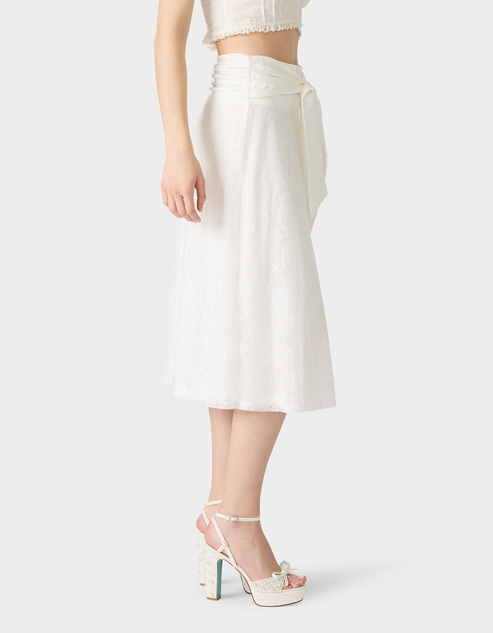 TIE ME LACE MIDI SKIRT WHITE