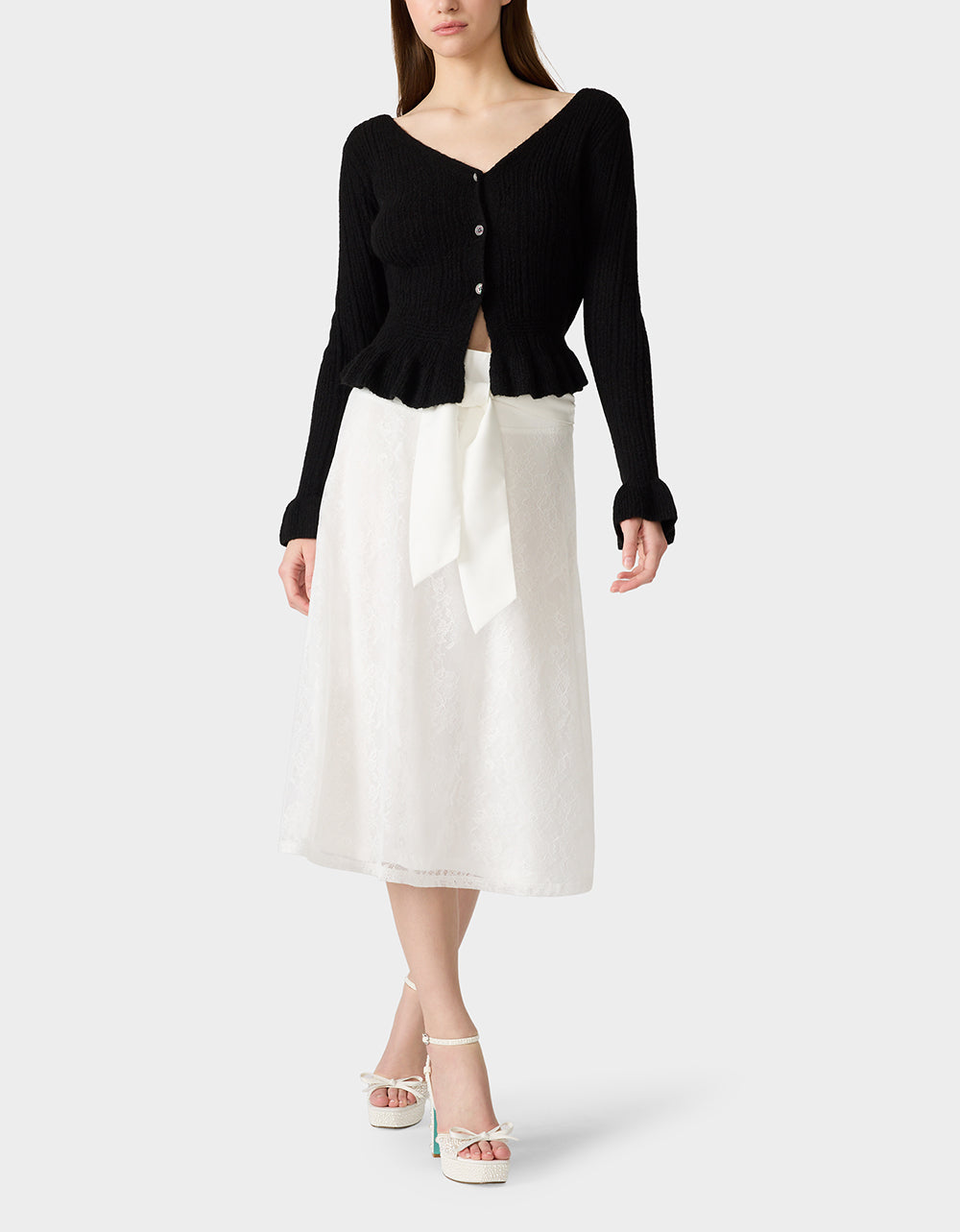 TIE ME LACE MIDI SKIRT WHITE