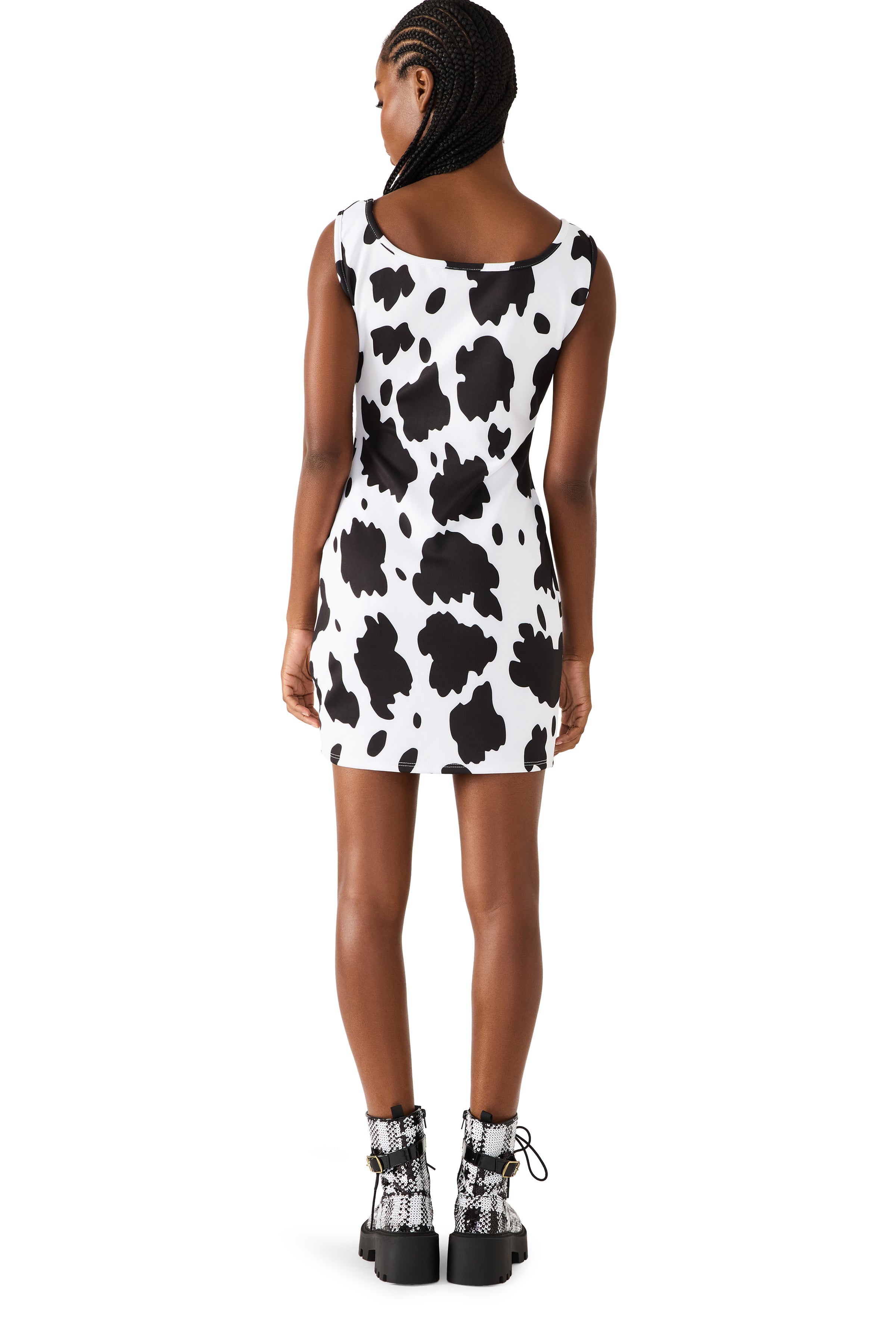 BETSEY COW PRINT DRESS BLACK/WHITE