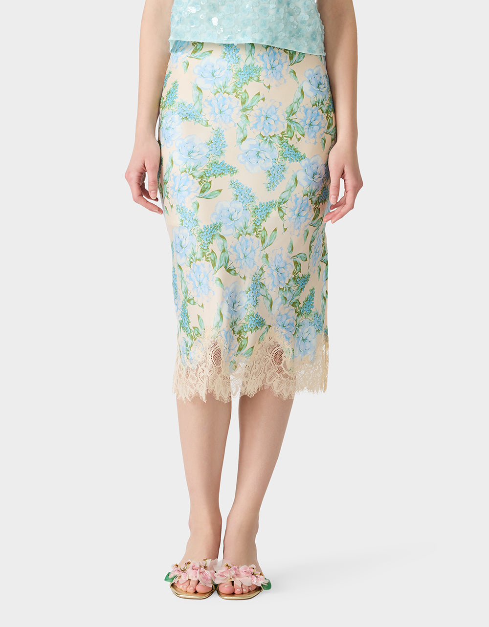 FLORAL SLIP SKIRT LIGHT BLUE