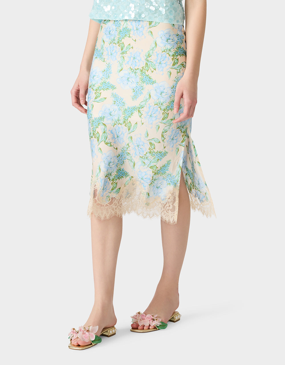 FLORAL SLIP SKIRT LIGHT BLUE