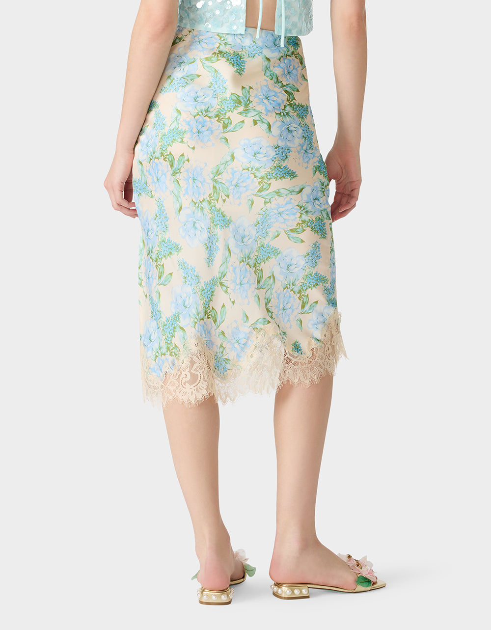 FLORAL SLIP SKIRT LIGHT BLUE