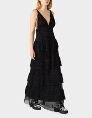 TIERED TULLE GOWN BLACK