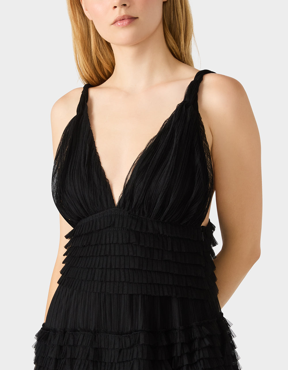 TIERED TULLE GOWN BLACK