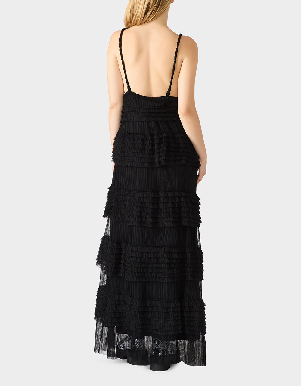 TIERED TULLE GOWN BLACK