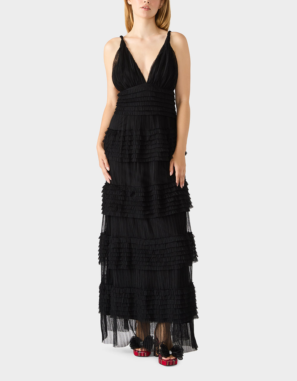 TIERED TULLE GOWN BLACK