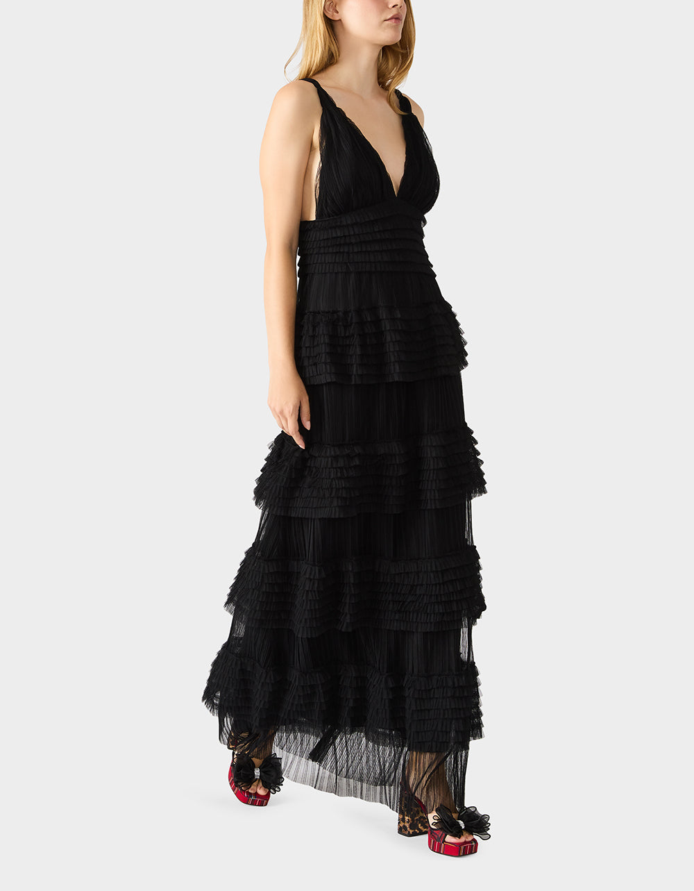 TIERED TULLE GOWN BLACK