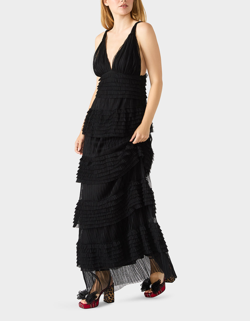 TIERED TULLE GOWN BLACK