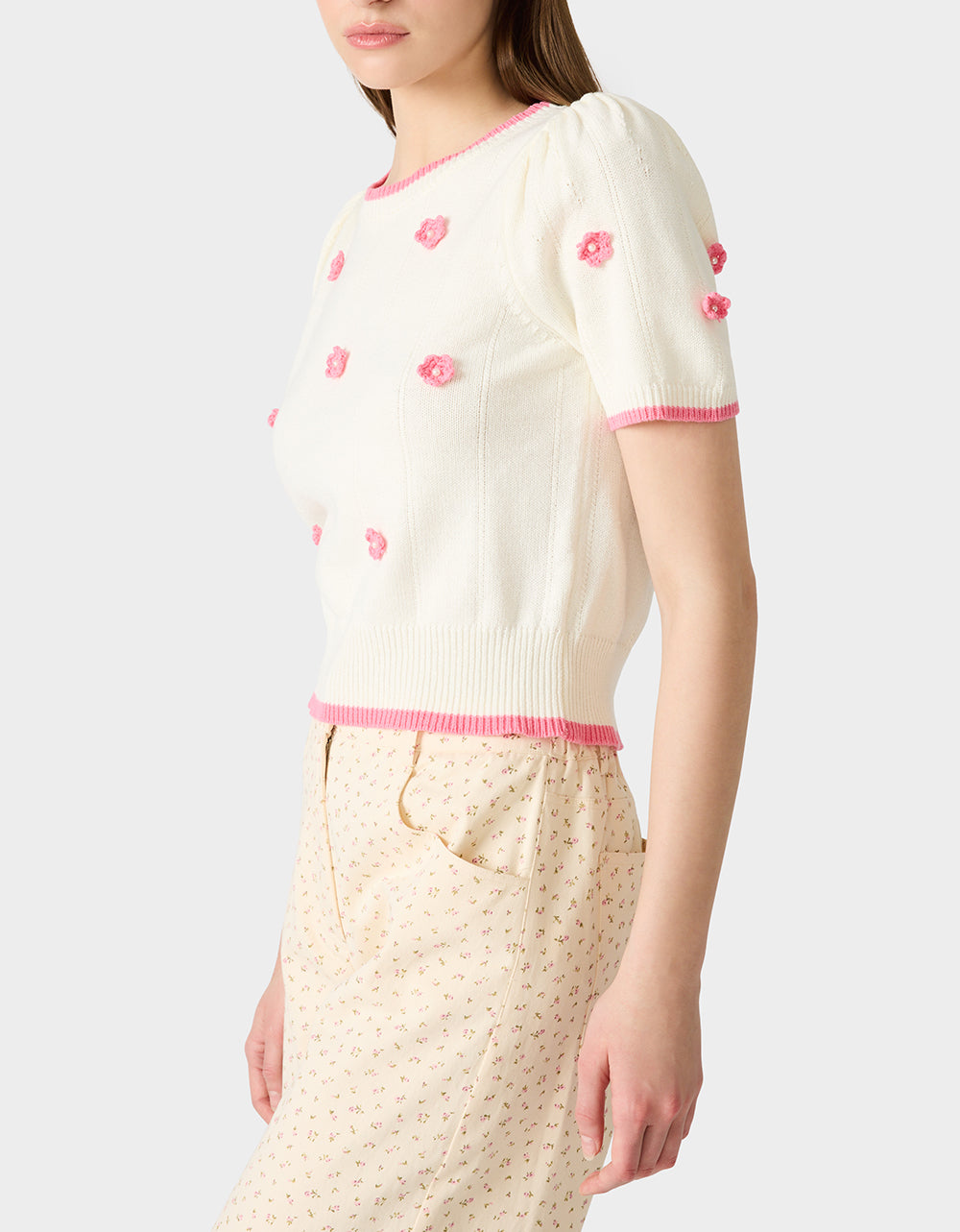 PETAL POP KNIT TOP OFF WHITE