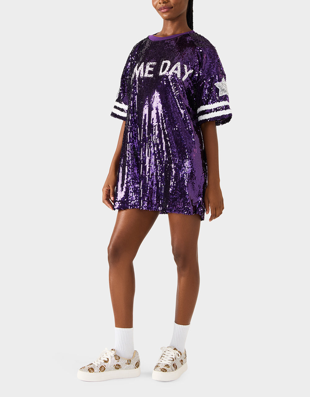 GAME DAY JERSEY SEQUIN DRESS PURPLE