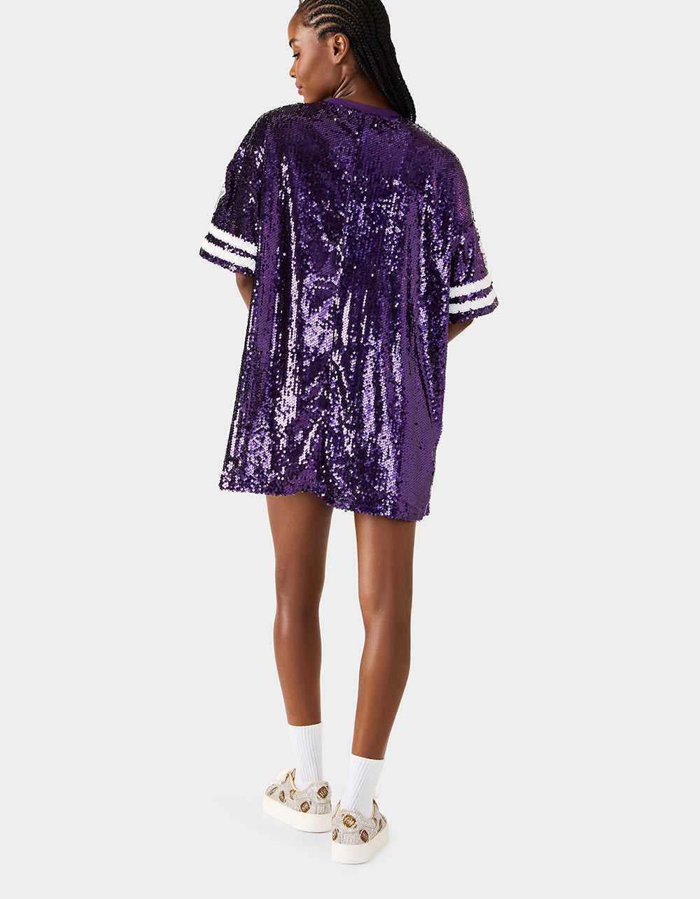 GAME DAY JERSEY SEQUIN DRESS PURPLE