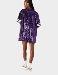 GAME DAY JERSEY SEQUIN DRESS PURPLE