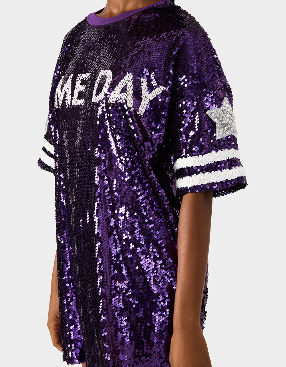 GAME DAY JERSEY SEQUIN DRESS PURPLE