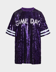 GAME DAY JERSEY SEQUIN DRESS PURPLE