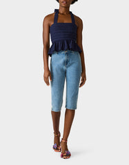 AHOY PEPLUM TOP NAVY