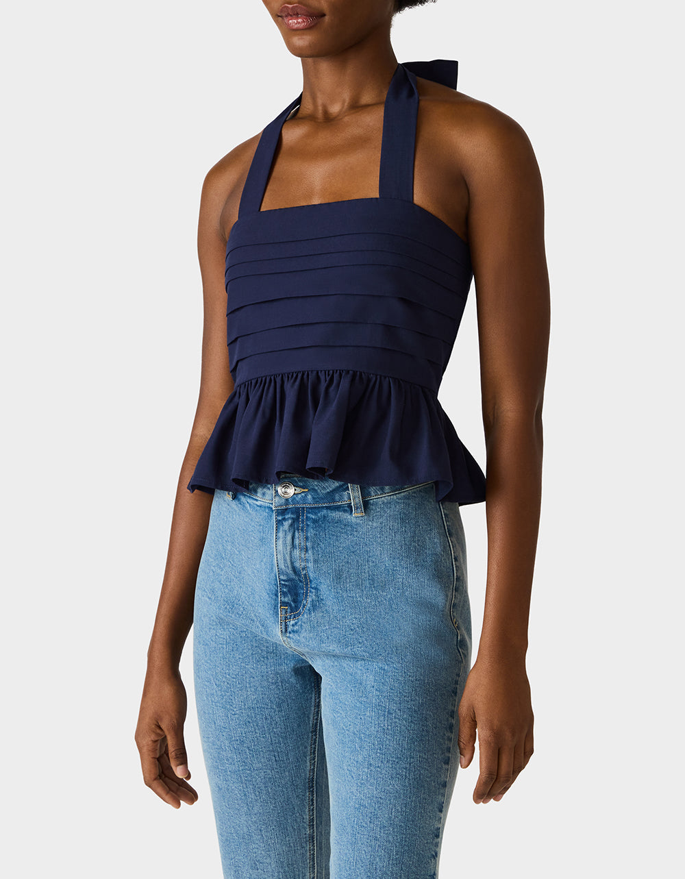 AHOY PEPLUM TOP NAVY