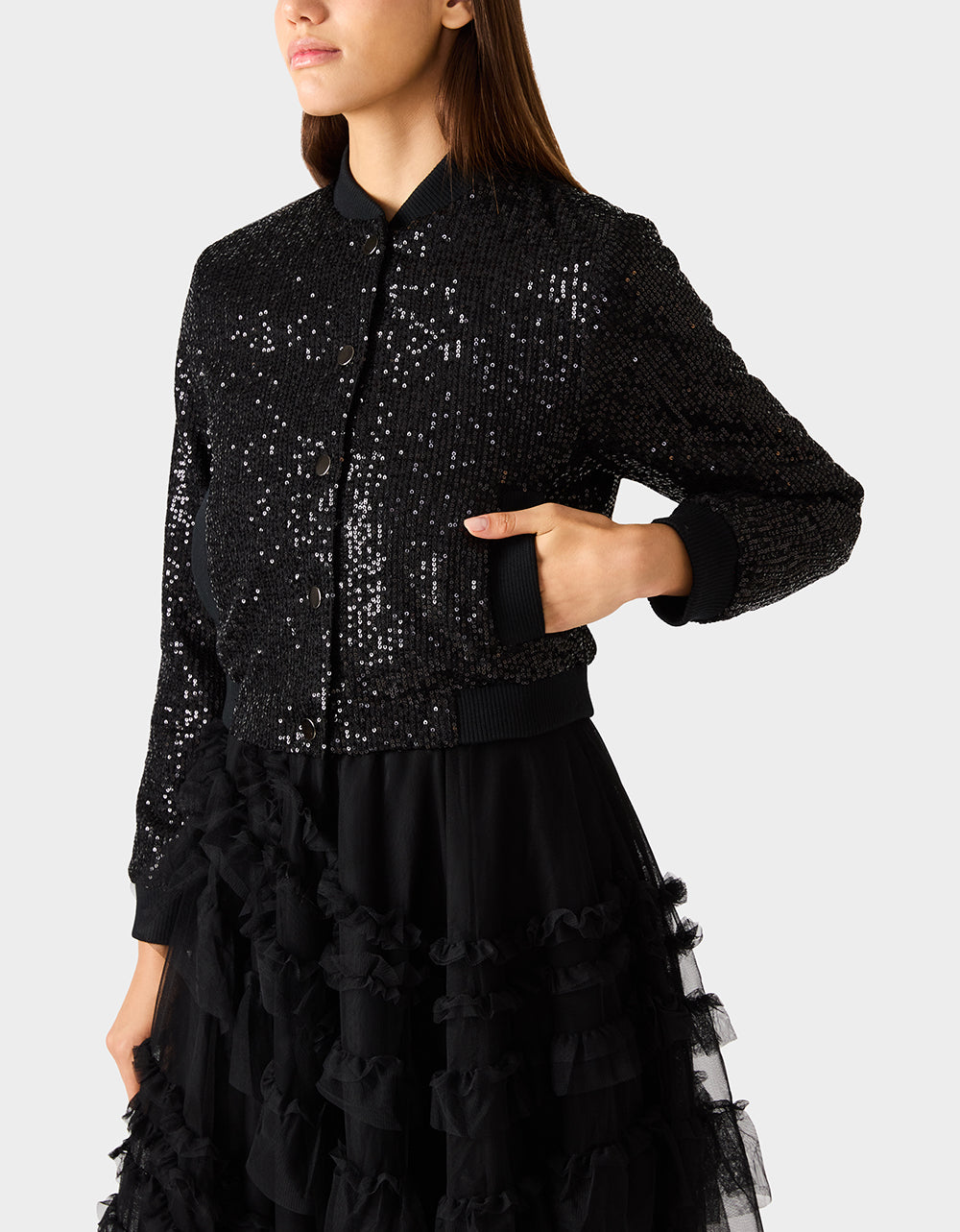 GLITTERATI BOMBER JACKET BLACK SEQUIN
