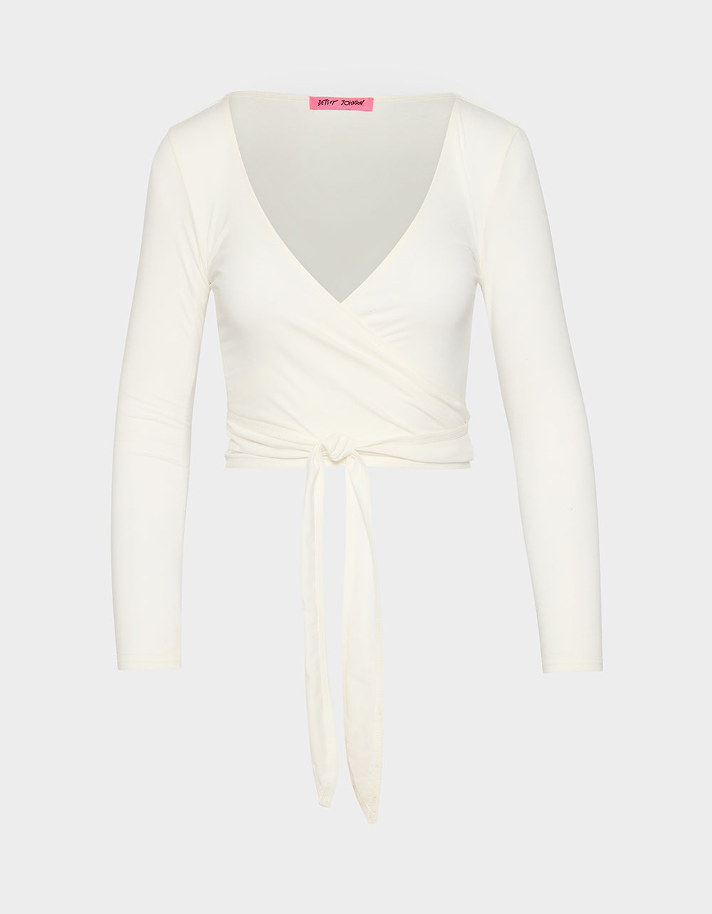 LONG SLEEVE V NECK WRAP TOP WHITE