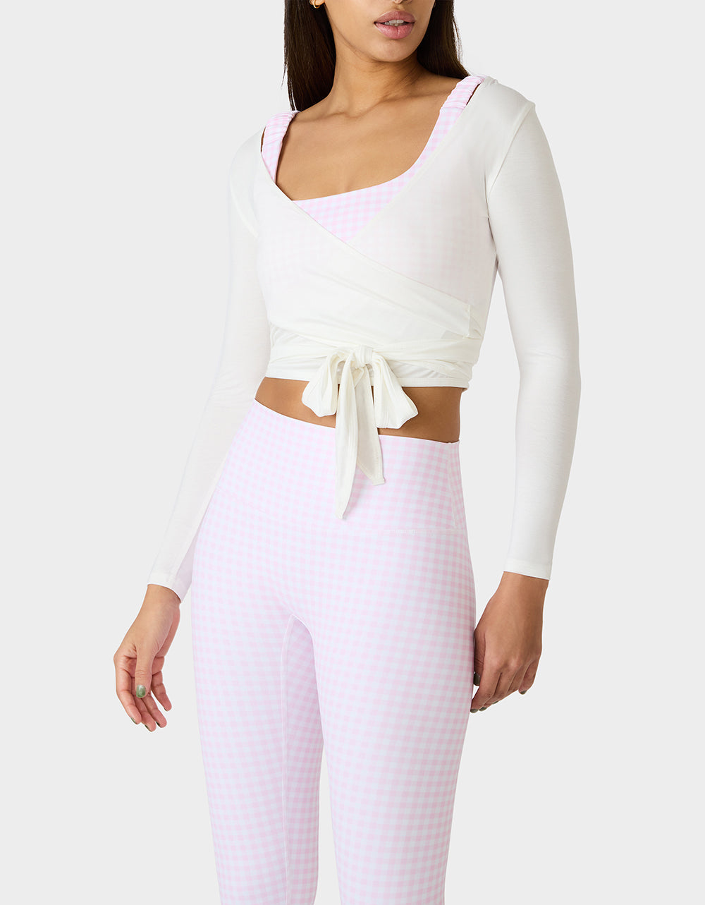 LONG SLEEVE V NECK WRAP TOP WHITE