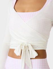 LONG SLEEVE V NECK WRAP TOP WHITE