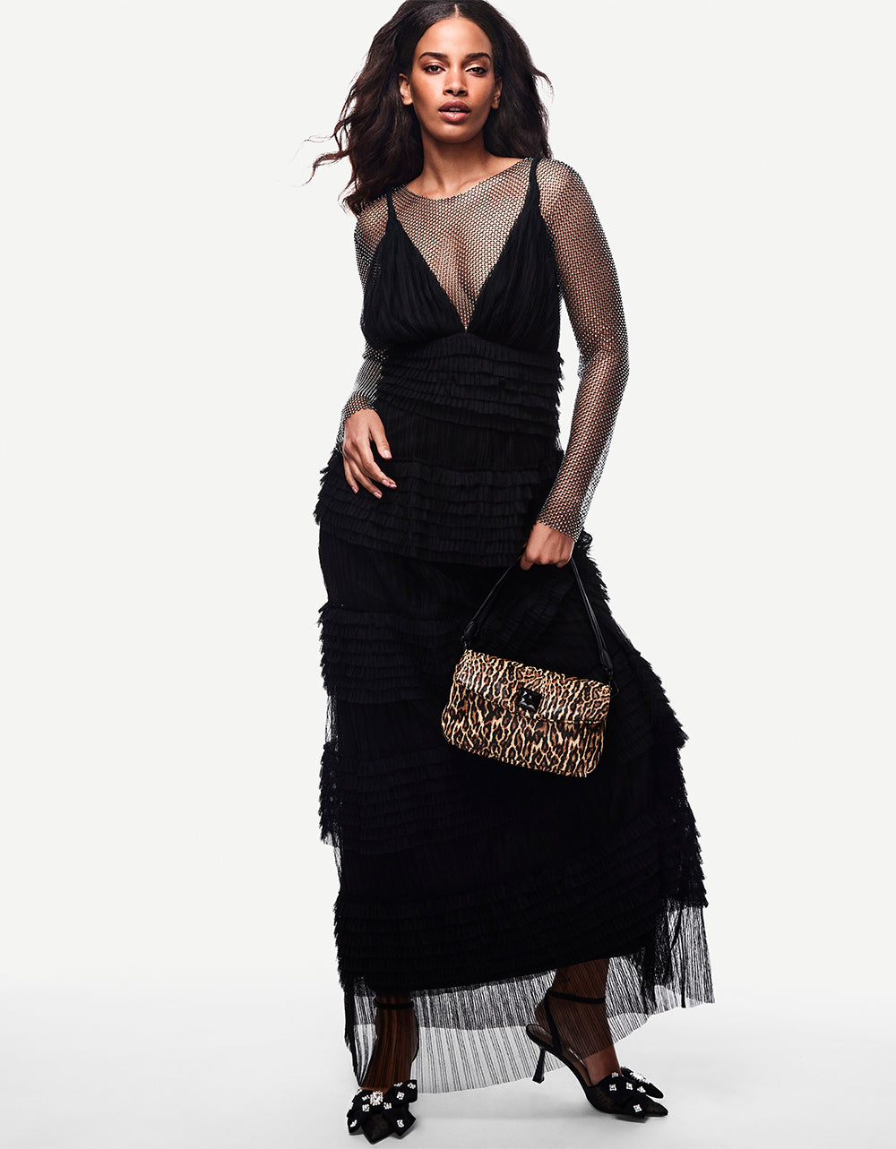 TIERED TULLE GOWN BLACK