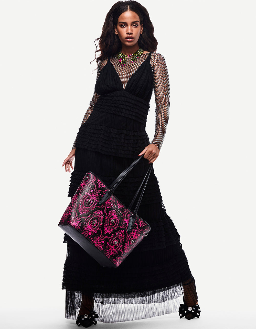 TIERED TULLE GOWN BLACK